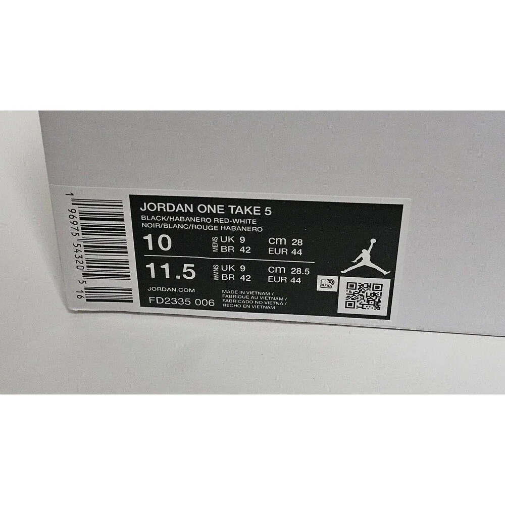 Nike Air Jordan One Take 5 Shoes Sneakers Men's 10 FD2335-006 Black Red 11.5W